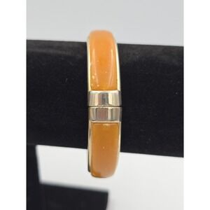 Vintage Orange Acrylic Gold Tone Hinged Bangle Bracelet 7" Wrist Size